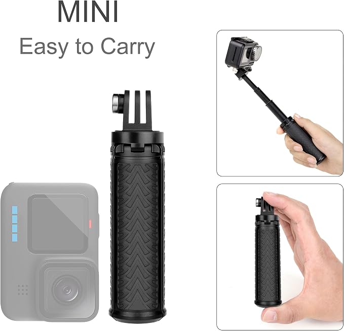 GEPULY Mini Hand Grip Selfie Stick Tripod Stand for GoPro Hero 13 12 11 10 9 8 7 6 5 4 3,Session, Fusion, Max,Insta360, DJI, Akaso, Phone-Use it as a Selfie Stick Monopod, Handle, Travel Tripod