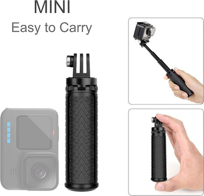 GEPULY Mini Hand Grip Selfie Stick Tripod Stand for GoPro Hero 13 12 11 10 9 8 7 6 5 4 3,Session, Fusion, Max,Insta360, DJI, Akaso, Phone-Use it as a Selfie Stick Monopod, Handle, Travel Tripod