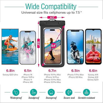4 Pack Waterproof Phone Pouch IPX8 Universal Waterproof Case Dry Bag Phone Protector for iPhone 17/16/15/14 Pro Max Plus XS XR X8 Galaxy S25 S24 S23 Pixel Up to 8.4"(Multicolor 4)