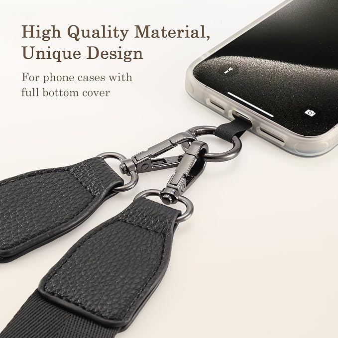 Diaclara Clip and Go Phone Lanyard for Women - Adjustable Crossbody Strap with Zipper Pouch & Leather Wallet - Valentine‘s Day Gift for Her, Mom, Girlfriend - Compatible with All Phones (Black)