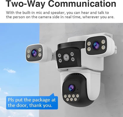 EVERSECU Triple Lens WiFi PTZ Security Camera, Three Cameras in One, Side Cameras with Adjustable All-Angle Arm, 2K 360° View No Blind Spot, Auto Tracking, Spotlight, 2 Way Audio