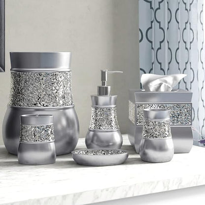 Creative Scents Crackled Glass Silver Small Bathroom Trash Can 2.06 Gal / 7.8L – Decorative Waste Basket for Bathroom, Powder Room or Bedroom - Durable Mini Wastebasket with Beautiful Crackled Glass