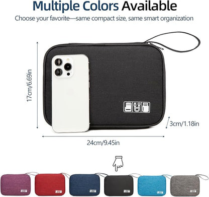 Cord Organizer Travel Case, Cable Organizer Bag for Chargers, USB Cables, Power Bank & Electronics Accessories, Portable Tech Organizer Pouch with Mesh Pockets, Water Resistant Travel Gear Bag