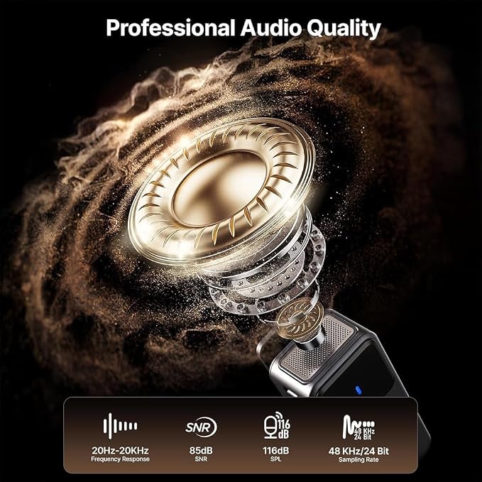 Saramonic Air Wireless Microphone for iPhone/Camera/Android, 11g Ultralight, 48kHz/24-bit,120dB Max SPL, 2 Lavalier Microphones, 300m Range, Noise Cancelling, Vlog, Streaming