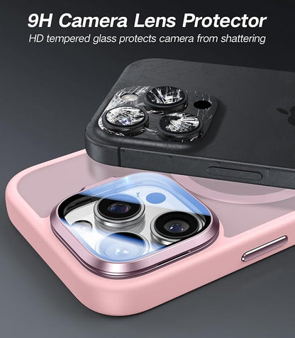 [Upgraded] for iPhone 16 Pro Case with Camera Cover Stand [Fit for MagSafe][9H Camera Lens Protector] Mil-Grade Protection Translucent Matte Magnetic iPhone 16 Pro Phone Case, Pink