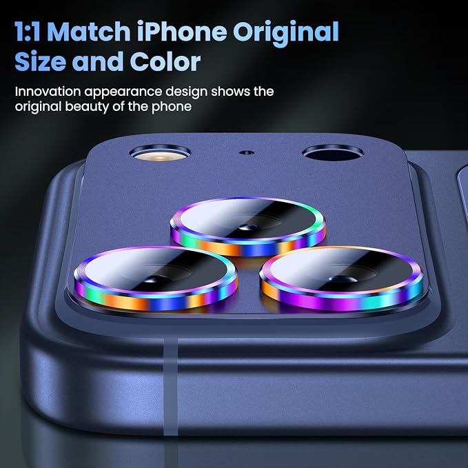 Uyiton for iPhone 17 Pro Max Camera Lens Protector, Not Easy to Break [Strong Adsorption][Case-Friendly] Metal Tempered Glass Rear Camera Screen Cover, Colorful Blue