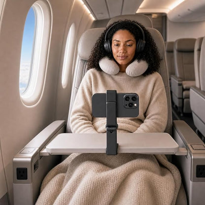 Hands-Free Airplane Phone Holder - Eye-Level Travel Mount for Flight Tray Table, Portable Clip-On Stand for Desk, Train, Luggage - Travel Essentials