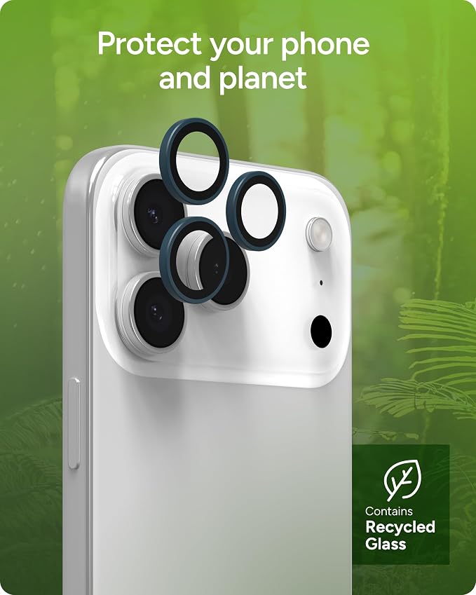 ZAGG iPhone Camera Lens Protector for iPhone 17/16/15 Pro and Pro Max Models - Blue, Camera Ring, Maximum Impact & Scratch Protection, Anti-Reflective Technology, Smudge-Resistant, Glass Elite