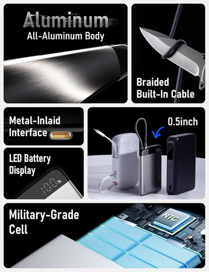 LISEN [CCC Certified] [Metal Alloy] 0.5" Ultra Slim 10000mAh Power Bank, TSA Approved Airplane Travel Essentials, Portable Charger USB C Fast Charging for iPhone 17 Air 16 15 Pro Samsung Galaxy S26