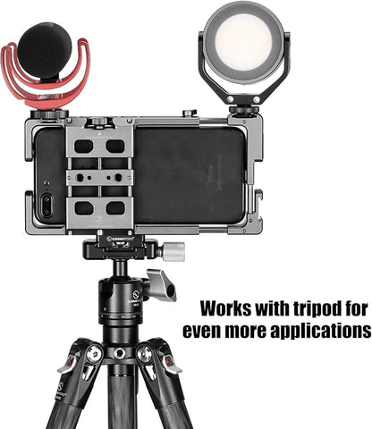 SUNWAYFOTO PCR-01 Smartphone Cage Universal Phone Video Rig Kit with Handle, Phone Stabilizer for Video Recording Cell Phone Filming Accessories