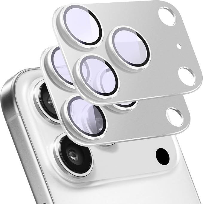 2-Pack Shatterproof Camera Lens Protector for iPhone 17 Pro |AR Tempered Glass Strong Adsorption Metal Camera Cover Screen(Silvery)