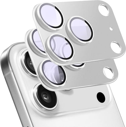 2-Pack Shatterproof Camera Lens Protector for iPhone 17 Pro |AR Tempered Glass Strong Adsorption Metal Camera Cover Screen(Silvery)