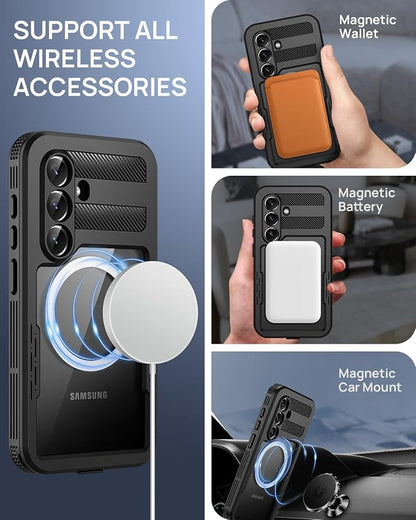 Lanhiem Magnetic for Samsung Galaxy S26+ Plus Case, IP68 Waterproof Dustproof Case, [Compatible with Magsafe] [Built-in Screen Protector] Full Body Heavy Duty Rugged Phone Cover 6.7 inch, Black/Clear