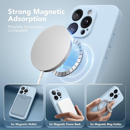 Magnetic for iPhone 16 Pro Case, Compatible with MagSafe, [Full Camera Protection][Screen Protector] Silicone Shockproof Protective Phone Case for iPhone 16 Pro 6.3", Light Blue