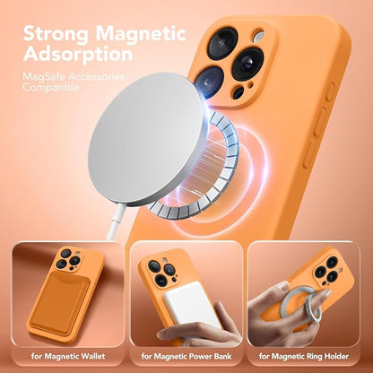 Magnetic for iPhone 15 Pro Case, Compatible with MagSafe, [Full Camera Protection][Screen Protector] Silicone Shockproof Protective Phone Case for iPhone 15 Pro 6.1", Cantaloupe