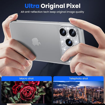 WSKEN for iPhone 17 Pro Max Camera Lens Protector, [Military Grade Shatterproof] [Strong Adhesion] Metal Aluminum Alloy Tempered Glass Camera Screen Protector, Glitter