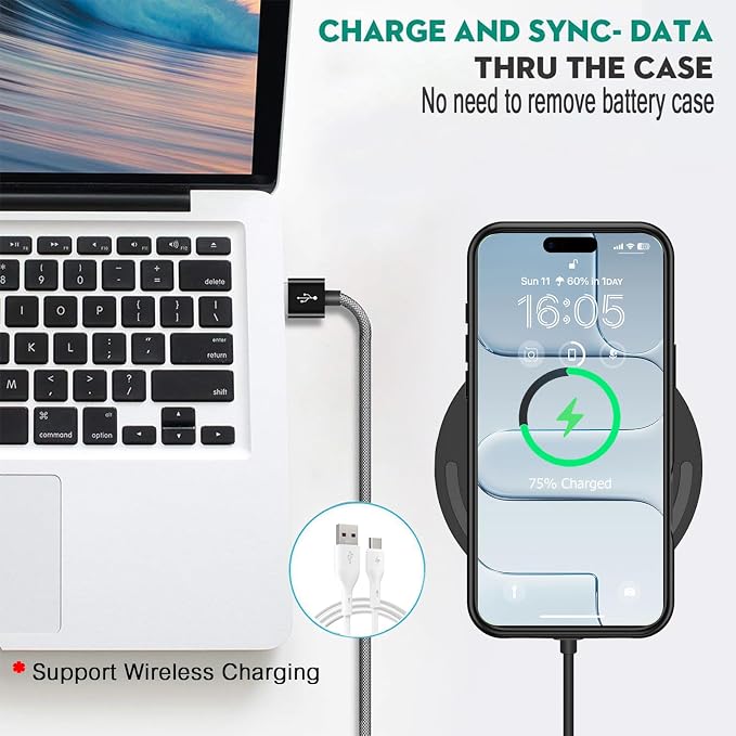 Wireless Charging Case for iPhone 17 Air, 12000mAh High Capacity Portable Rechargeable Battery Case Qi Wireless Charging Compatible with iPhone Air (6.5 inch) Extended Battery Charger Cover-Black