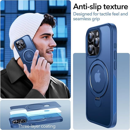 Anqrp 360° All-in-ONE Stand Case for iPhone 15 Pro with Rotatable Magnetic Kickstand Ring Holder, Compatible with MagSafe, MIL-Grade Shockproof iPhone 15 Pro Phone Case Cover 6.1" Blue