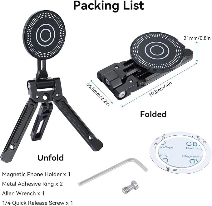 UTEBIT Magnetic Phone Tripod Stand for iPhone, Strong Magnet Foldable Cell Phone Stand for Vlog,Travel Essentials,MagSafe Compatible Pocket-Sized Tripod Phone Stand Compatible with iPhone 17 16 Series