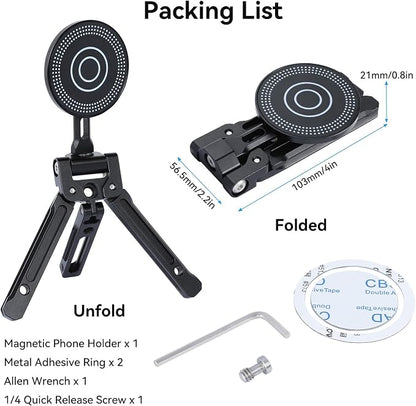 UTEBIT Magnetic Phone Tripod Stand for iPhone, Strong Magnet Foldable Cell Phone Stand for Vlog,Travel Essentials,MagSafe Compatible Pocket-Sized Tripod Phone Stand Compatible with iPhone 17 16 Series
