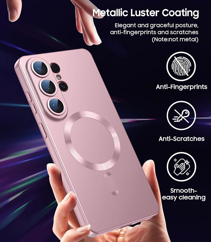 Magnetic for Samsung Galaxy S26 Ultra Case [Compatible with MagSafe][Built-in Camera Lens Protector] Slim Soft Silicone Bumper Shockproof Metallic Luster Phone Case, Rose Gold