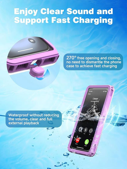 APRUT Waterproof Phone Pouch Case 7.5", 2025 Upgraded IPX8 Waterproof Phone Case for Snorkeling, Universal Fit for iPhone 16 Pro Max 15 14 13, Galaxy S25, Beach Vacation Essentials (Purple)