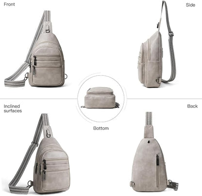 Leresas Sling Bag for Women Crossbody Bags Fanny Packs Sling Purse Backpack Shoulder Bag Vegan Leather Chic Gifts Travel Handbag Light Grey