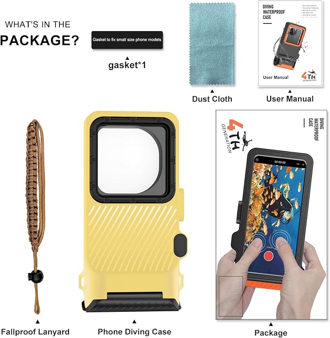 Waterproof Phone Case for Snorkeling & Diving (33ft/10m), IP68 Waterproof Hard Case for Swimming, Universal Underwater Touch Screen Case Compatible with iPhone (Yellow, 4th Generation Phone Case)
