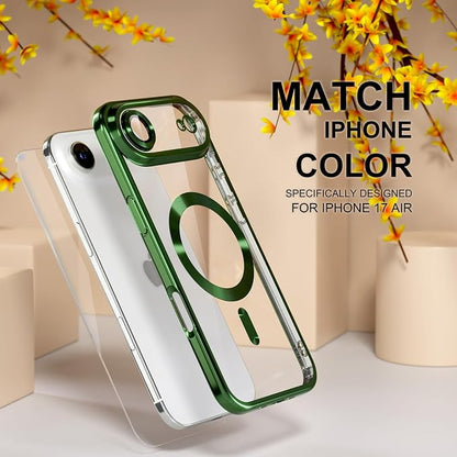 Misea Magnetic for iPhone 17 Air Case Compatible with MagSafe [Never Yellowing] [Military Grade Drop Protection] Full Camera Lens Protector Plating Soft Clear Phone Case for Women, Green