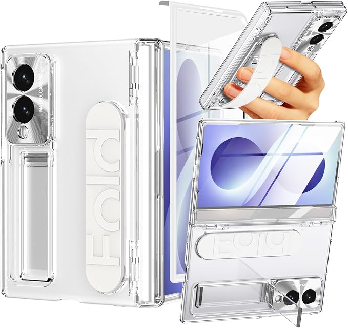 NINKI Transparent Cover for Samsung Galaxy Z Fold 8 Case with Strap & Screen Protector, Shockproof Full Body Hinge Protection + Stand for Galaxy Fold 8 Cover Slim Grip for Samsung Z Fold 8 Case Clear