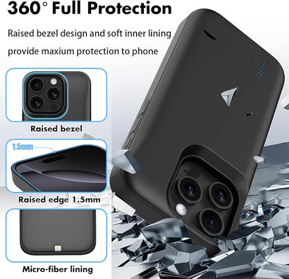 Battery Case for iPhone 16 Pro Max, 8500mAh Extended Charging Case with Kickstand for Apple 16 Pro Max, Phone Charger Cover for 16 Pro Max(6.9") Black