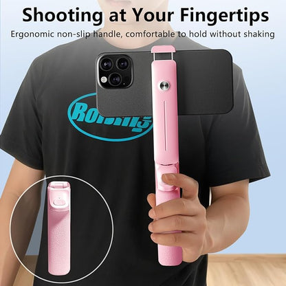 yAyusi Extendable Mini Selfie Stick for iPhone, Pocket Size Portable Selfie Stick with Remote, Compact Phone Selfie Sticks with Phone Holder for Content Creation/Vlog/Video Record/Live Stream (Pink)
