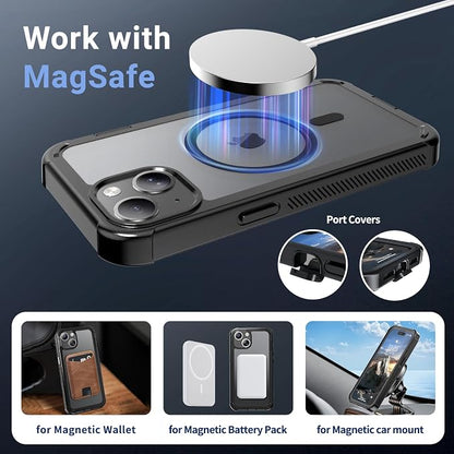 jaroco Magnetic for iPhone 15 Case, [Compatible with MagSafe][Military Grade Drop Protection][Heavy Duty Protection][Non-Slip][Shockproof] 2-Layer Durable Bumper Phone Case 6.1''-Black