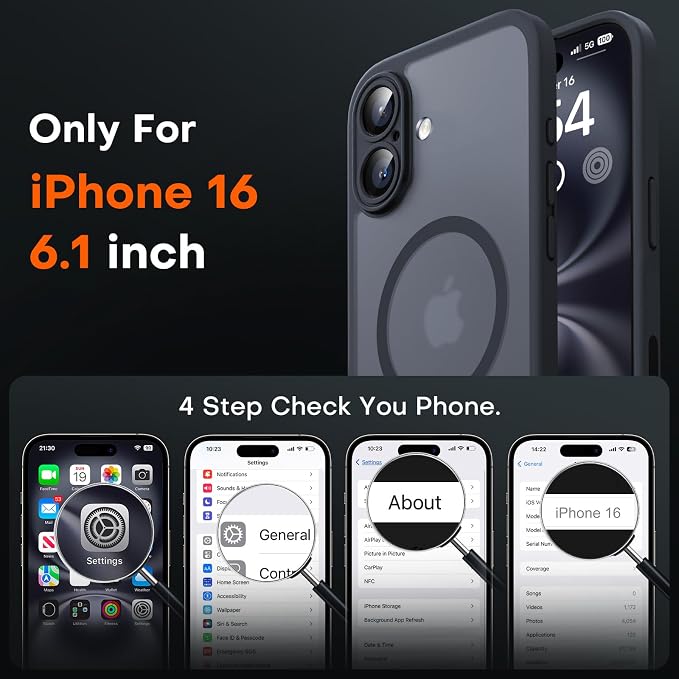 TOCOL for iPhone 16 Case with Camera Control Capture Button, Compatible with Magsafe Charger, Built-in Magnetic Ring, Translucent Matte Phone Case for iPhone 16 6.1 inch (Key Black)