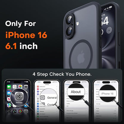 TOCOL for iPhone 16 Case with Camera Control Capture Button, Compatible with Magsafe Charger, Built-in Magnetic Ring, Translucent Matte Phone Case for iPhone 16 6.1 inch (Key Black)