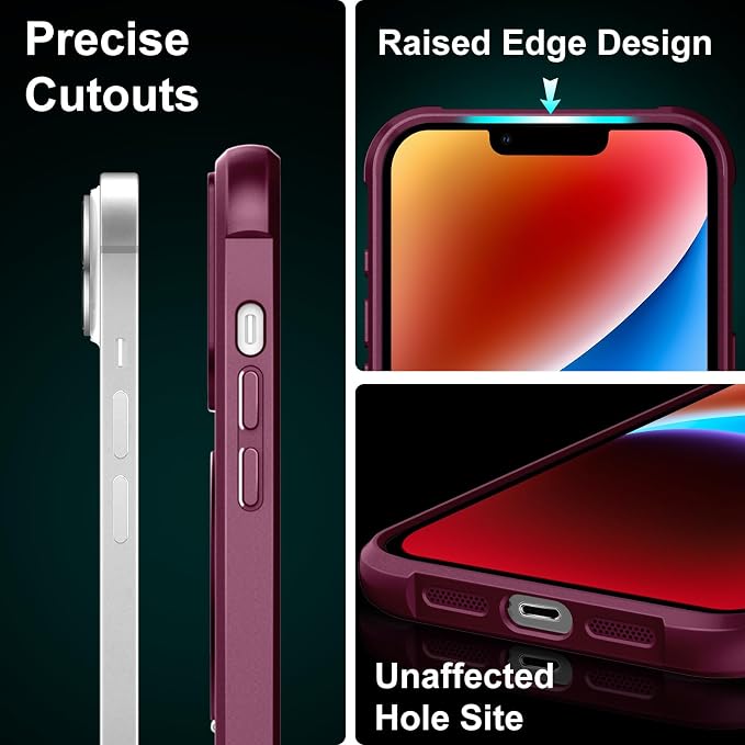 360° Magnetic Swivel Ring for iPhone 14 case, Built-in Metal Stand and Ring Holder, Magsafe Compatible, Military Grade Protection, Shock and Vibration Resistant - Wine Red