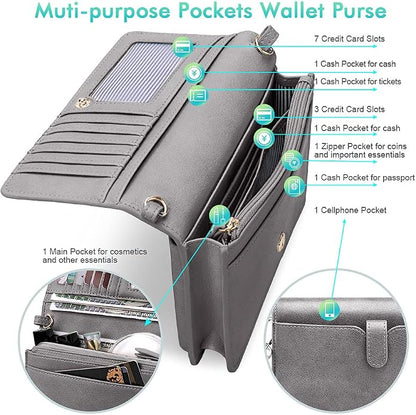 nuoku Women Small Crossbody Bag Cellphone Purse Wallet with RFID Card Slots 2 Straps Wristlet