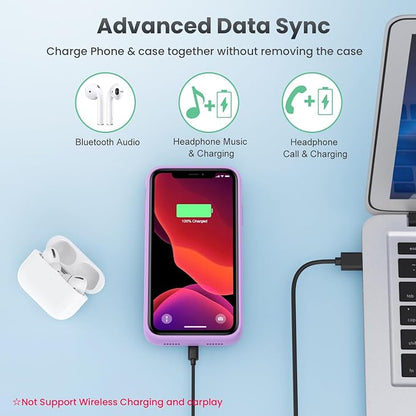 Feob Battery Case for iPhone 11/XR, [2026 Upgraded] 7500mAh Slim Portable Smart Charging Case Rechargeable Protective Extended Charging Cover for iPhone 11/XR-Purple