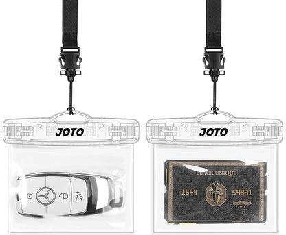 JOTO 2 Pack Waterproof Car Key FOB Case with Lanyard for Swimming Surfing, Small Waterproof Wallet Dry Bag for Money Credit ID Card Cash Coins -Crystal