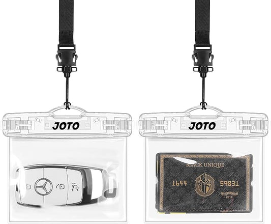 JOTO 2 Pack Waterproof Car Key FOB Case with Lanyard for Swimming Surfing, Small Waterproof Wallet Dry Bag for Money Credit ID Card Cash Coins -Crystal