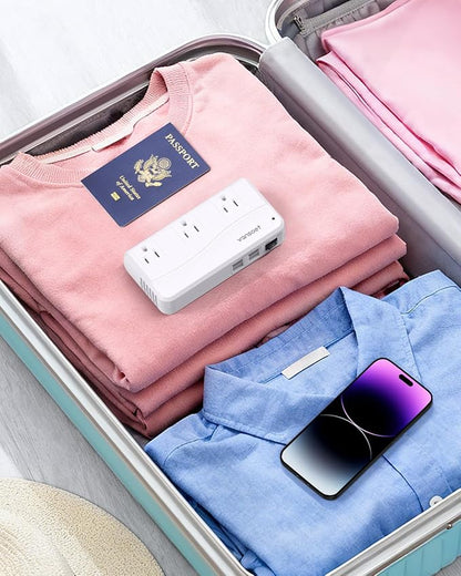 220V to 110V Travel Converter, Voltage Converter US to Europe, Power Converter with 3 AC Sockets and 4 USB-A Ports, Universal Plug Adapter for EU Italy Spain Germany UK France Australia Japan