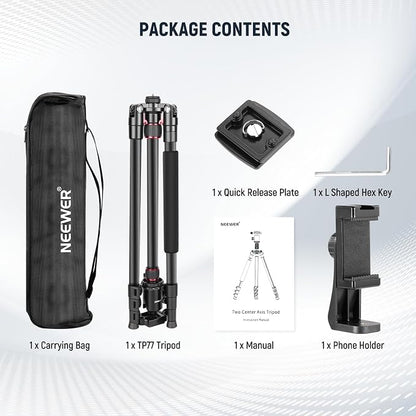 NEEWER 77" Camera Tripod Monopod with Cell Phone Holder Compatible with iPhone for Video Recording, Compact Aluminum Travel Stand with Ball Head QR Plate Bag Cleaning Cloth, Max Load 34lb, TP77