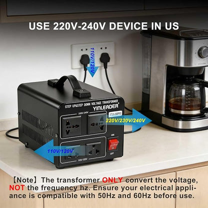Yinleader 2000W PRO 110V to 220V Voltage Converter Step Up/Down Transformer | 110-120V/220-240V for 220/230/240V Global Appliances use in US