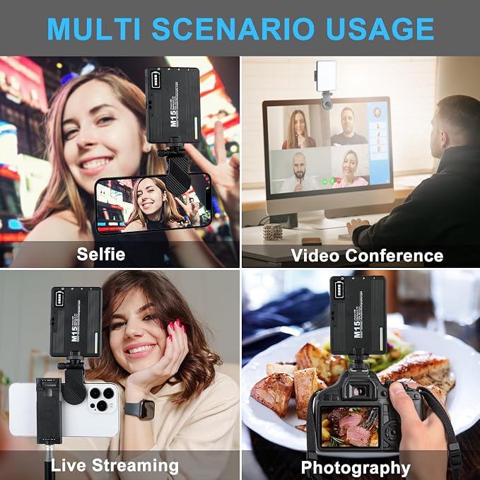 Selfie Phone Light with Front & Back Clips, LED Video Light Photography Lighting Lamp with 3 Light Modes for iPhone Computer Laptop Cameras Vlogging Makeup Tiktok