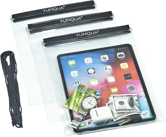 YUMQUA Waterproof Bags Large Size 3 Pack, Clear Watertight Pouch Holder for Document Map Camera Mobile Phone Car Key, fits Kayaking Boating Hiking Water Sports