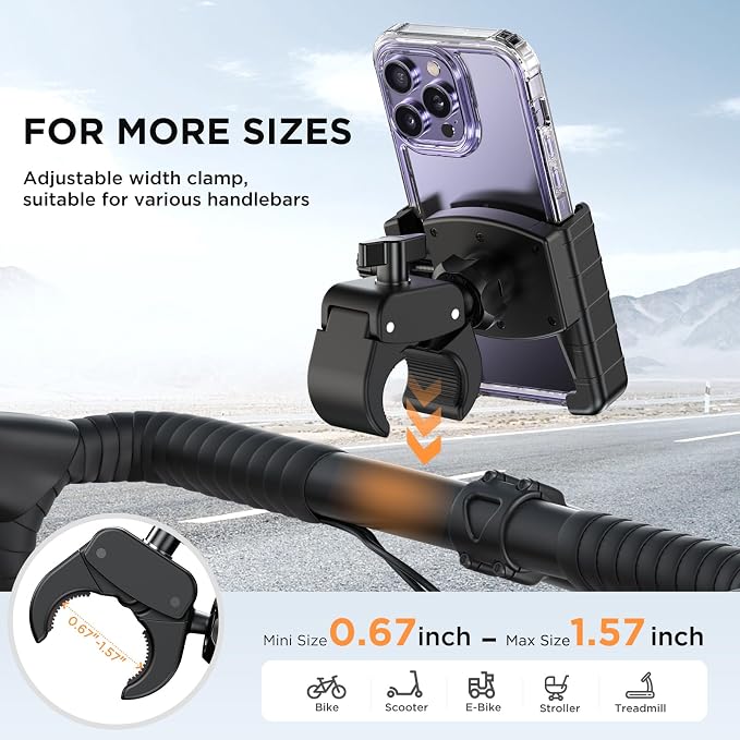 Miracase Bike Phone Holder, [Support Video Recording] Motorcycle Phone Mount, [Quick Lock] Bicycle Phone Mount Handlebar Cell Phone Clamp for Scooter, Friendly Compatible with iPhone Samsung Black