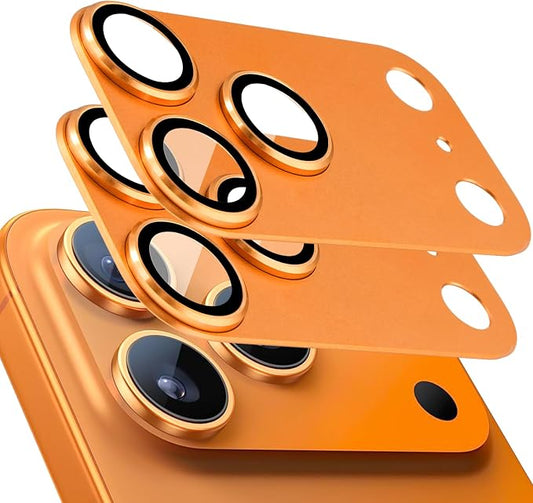 2 Pack Camera Lens Protector for iPhone 17 Pro,Metal AR Tempered Glass Rear Camera Screen Cover,Anti-Scratch,Strong Adsorption,Case Friendly, Easy to Install-Orange