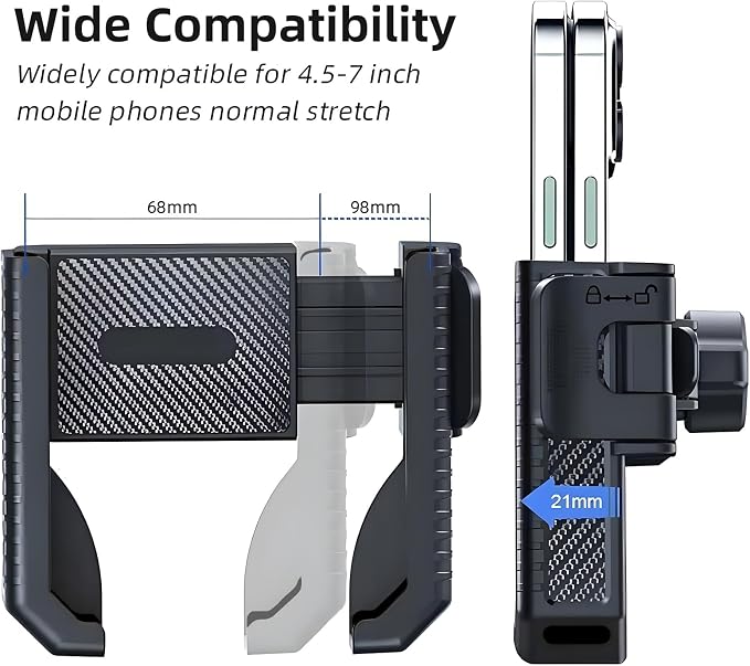Bike Phone Mount Holder, Motorcycle Phone Mount Handlebar Clamp One-Hand Release & Quick Lock - 360 Degree Rotation Compatible with iPhone & Android Smartphones from 4.5"-7",Black 89001A