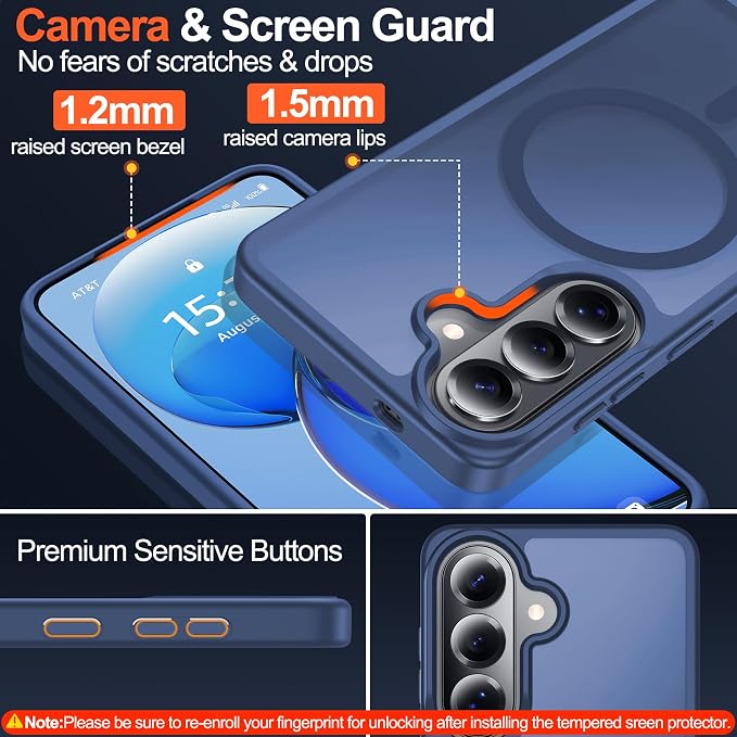 MOZOTER for Samsung Galaxy S26 Case with Magnetic,[Compatible with MagSafe][12Ft Military Dropproof][2*Screen Protector] Translucent Anti-Slip Back Slim Shockproof Case for S26-Blue