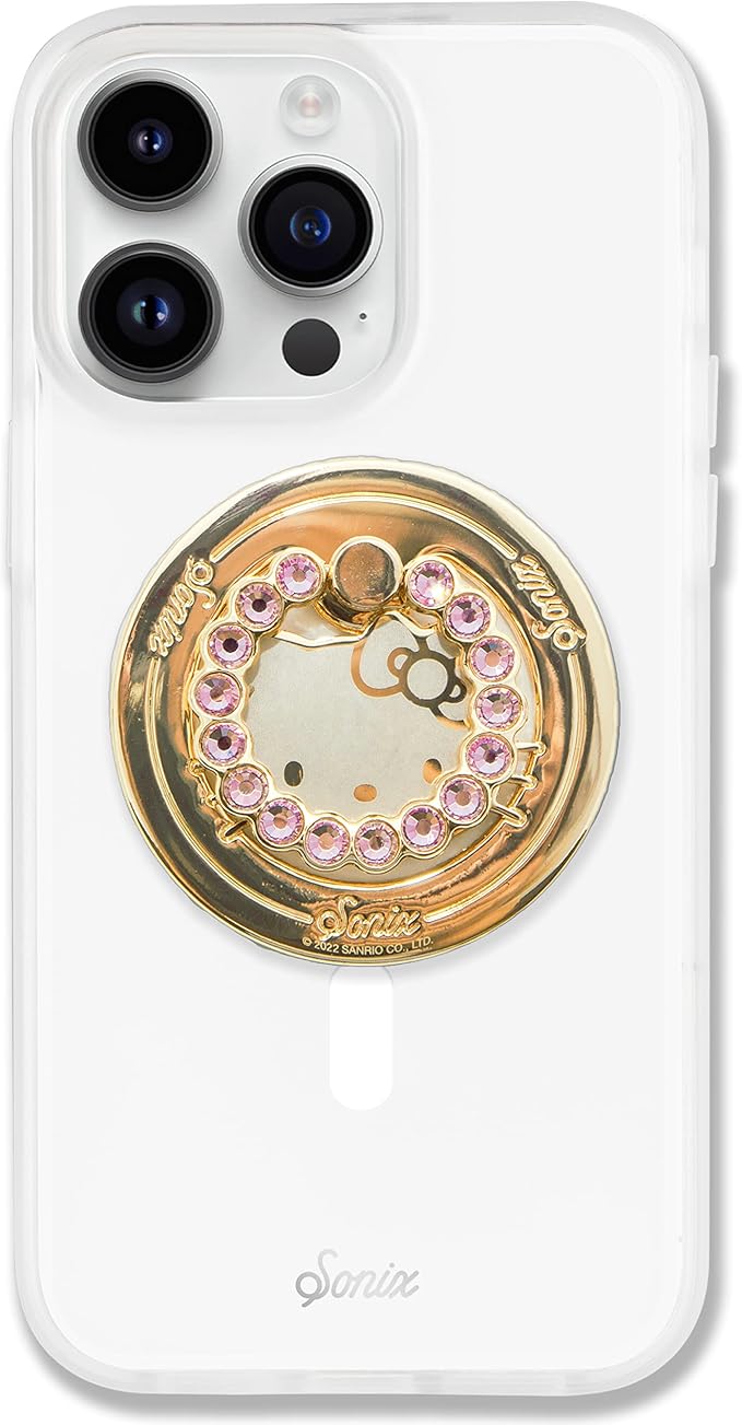 Sonix x Sanrio Magnetic Phone Grip and Phone Ring Holder - Compatible with MagSafe - Rotatable Kickstand and Phone Holder for iPhone 16, 15, 14, 13, 12 Series - Hello Kitty | Pink Rhinestone
